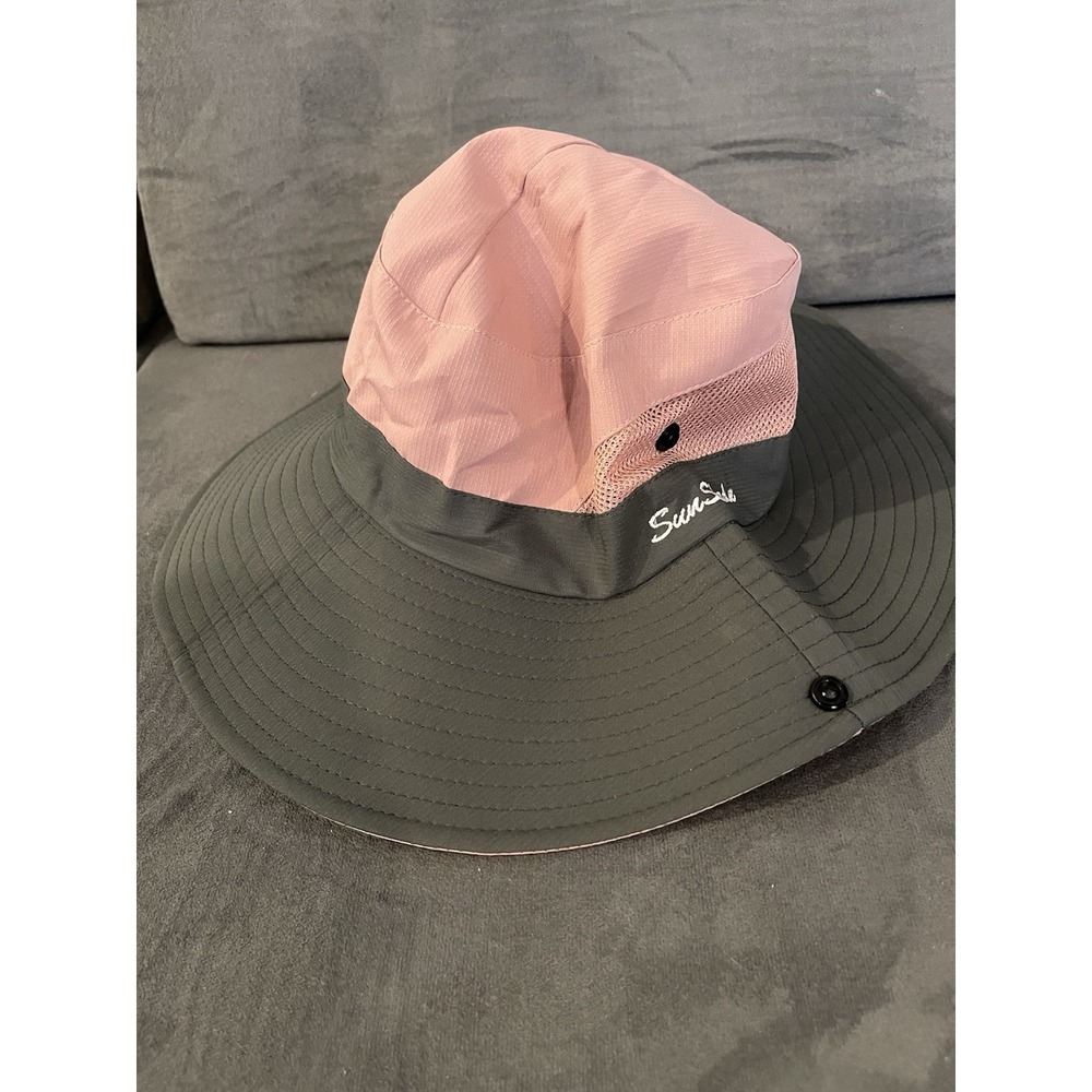 Sun Shade Pink Gray Wide Brim Sun Shade Hat with Ponytail Hole Outdoors